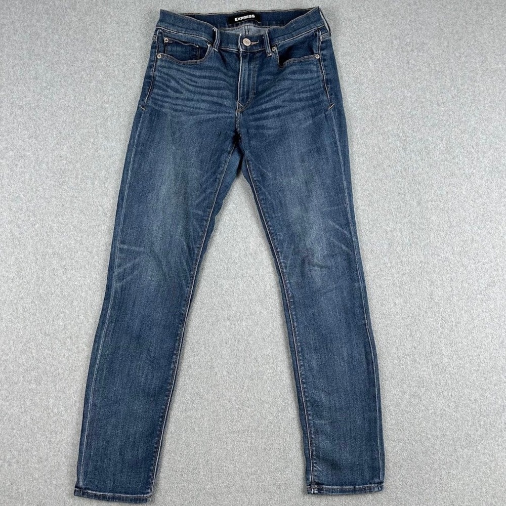 Express Womens Skinny Straight Mid Rise Stretch Jeans Dark‎ Wash Denim Size 4R